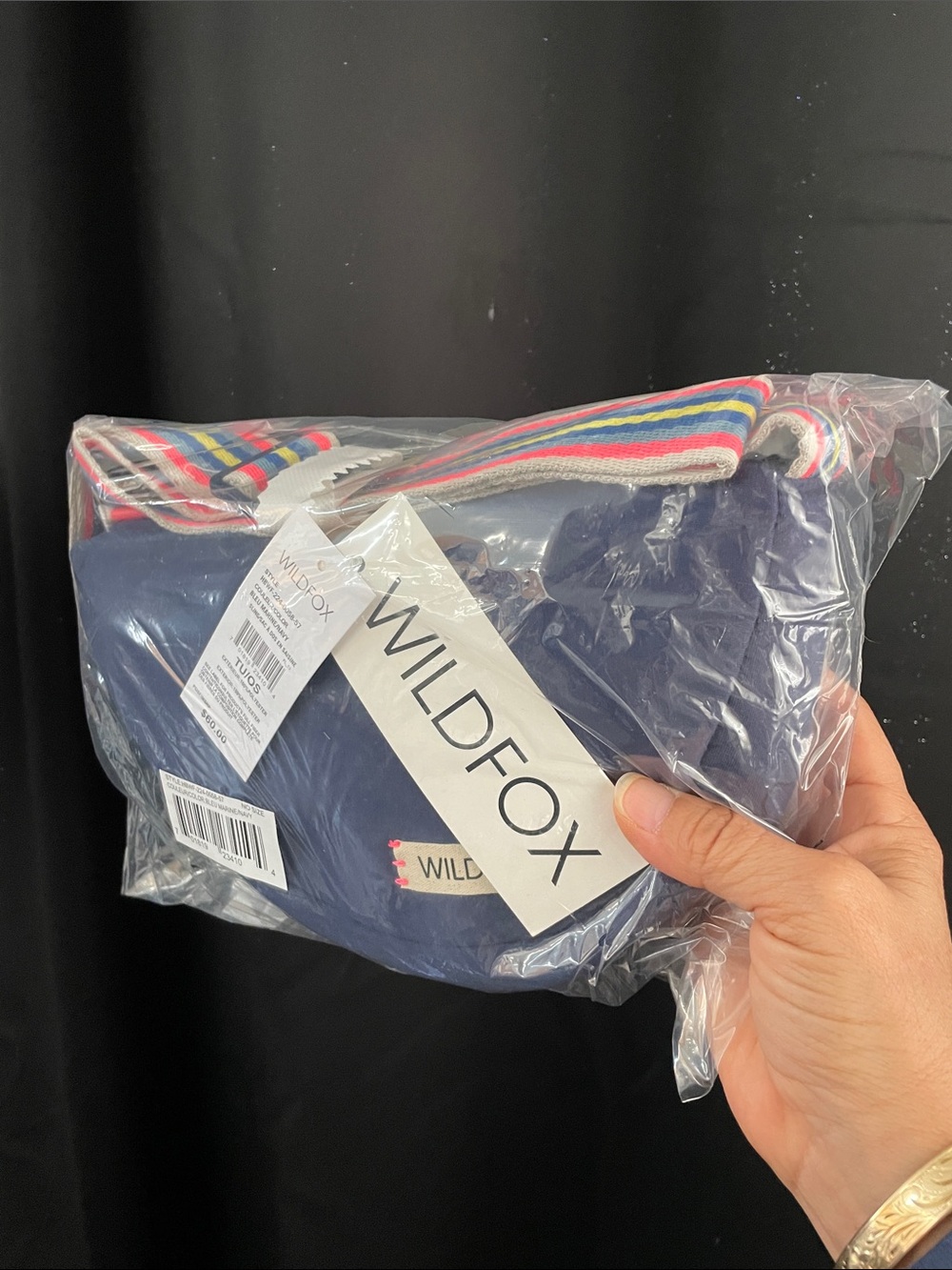 NWT Wildfox Navy Crossbody Bag with Multicolor Stripe Strap